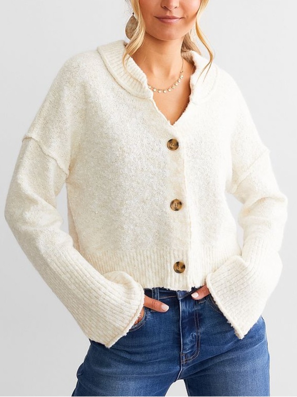 Willow & Root Buckle BKE Marled Knit Oversized Cardigan Sweater Cream Off White - Picture 2 of 9